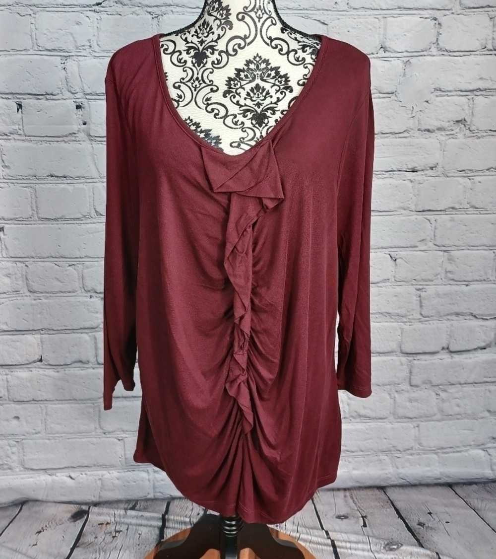 Talbots womens long sleeve stretch knit ruffle front plus size petite 3x top b26